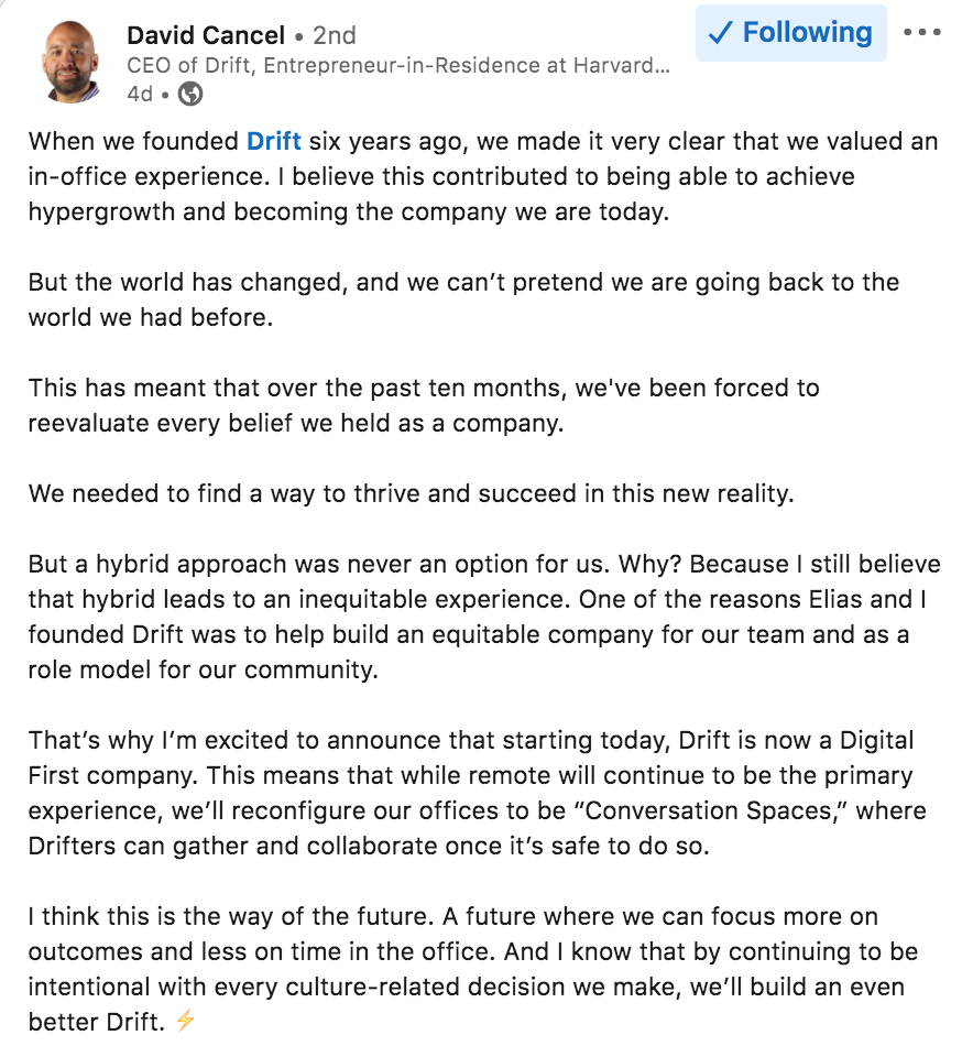 Digital First statement from David Cancel of Drift 